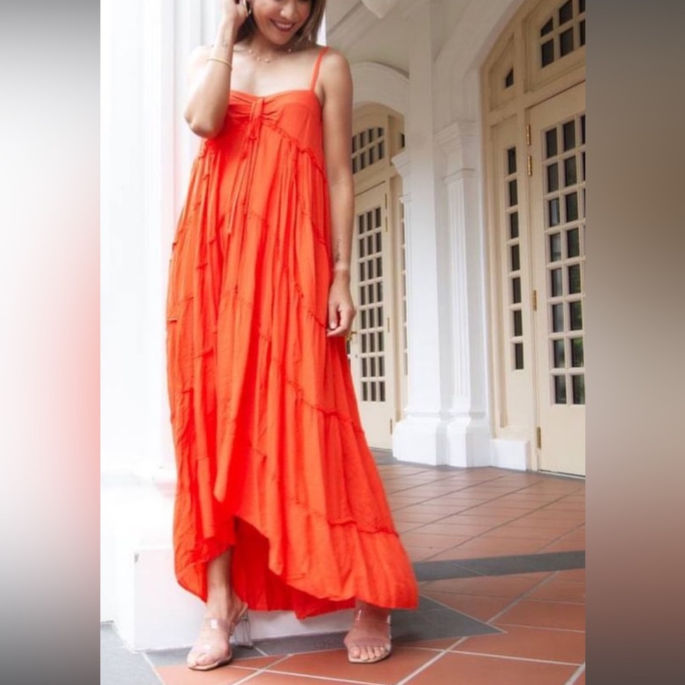 Love Stitch Bright Orange Maxi Dress